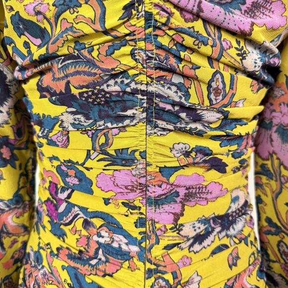 Etro Yellow Floral Silk Blend Ruched Mini Dress Size 42 NWT Italy Romantic - Picture 9 of 12